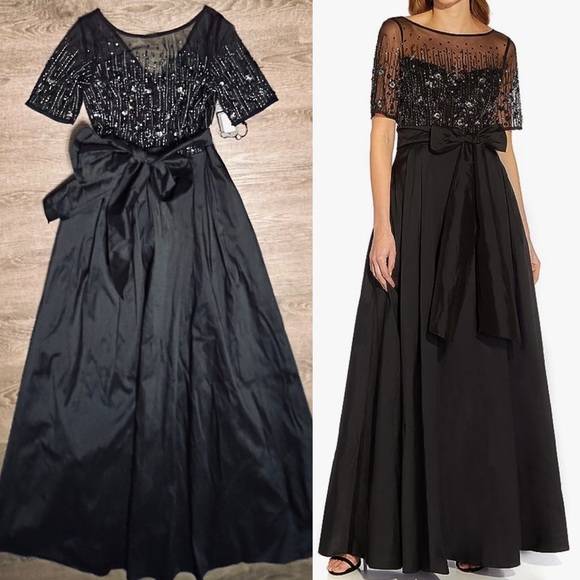 Adrianna Papell Women's Beaded Mesh and Taffeta Gown black 
Size 8 - Picture 7 of 7